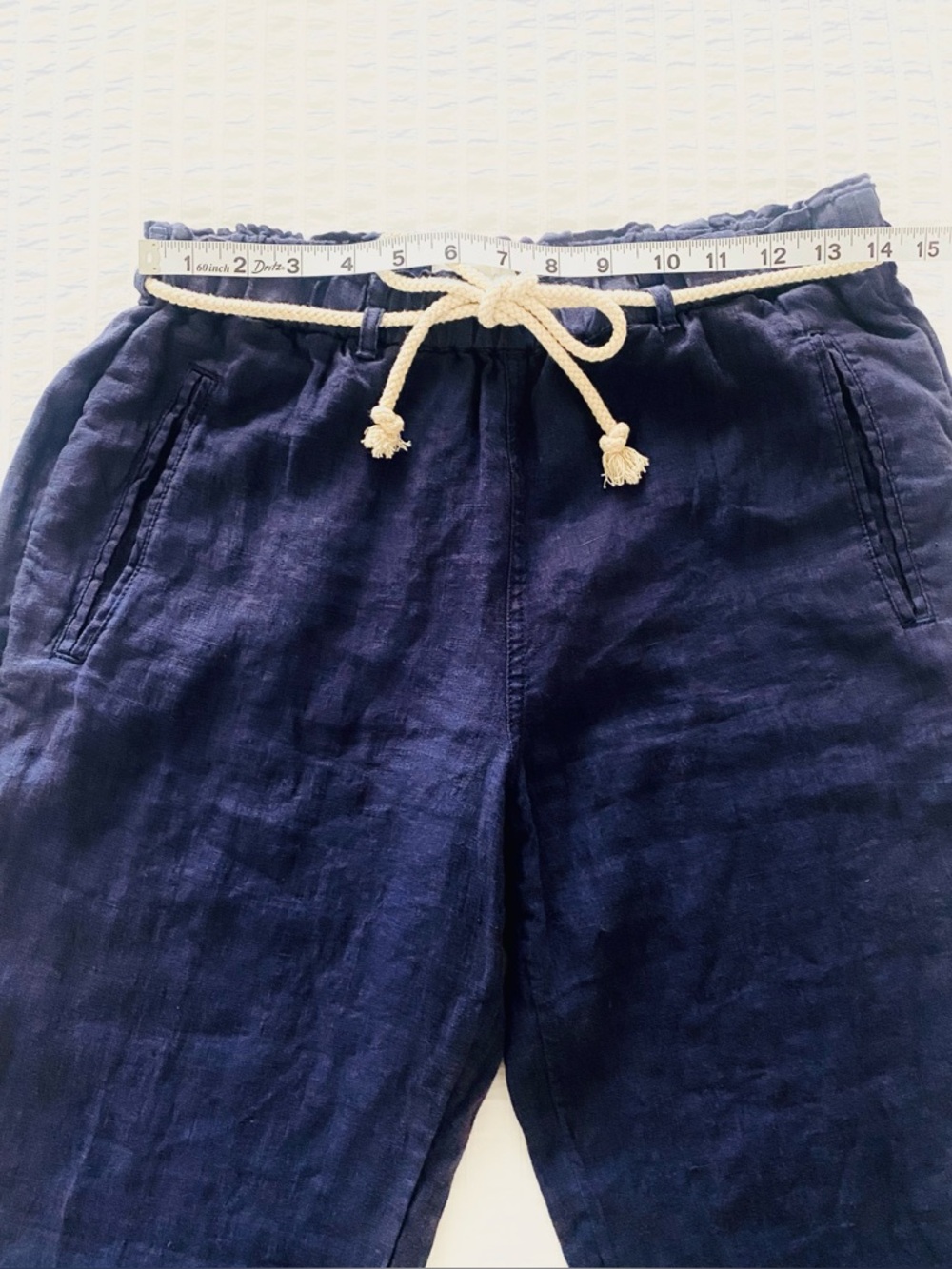 C&C California Linen Pants Navy Blue Straight Leg Drawstring Size S - Picture 2 of 6